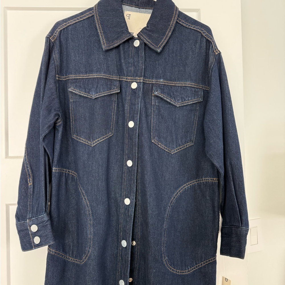 Anthropologie Pilcro Dark Blue Long Denim Jacket